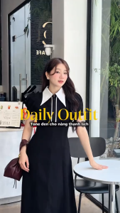 Đầm thiết kế BEMINE cổ sơ mi phối khóa kéo trước dáng chữ A phù hợp đi làm-B477