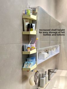 Bathroom Wall-Mounted Multi-Layer Storage Rack Mirror Cabinet Organizer Iron Rectangle Shelf for Toiletries And Bath Supplies