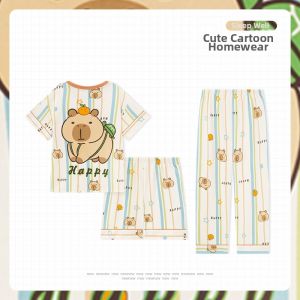 SHAPRA | Cotton Short Sleeve Mary Cat Pattern Loose Fit Thin Home Wear