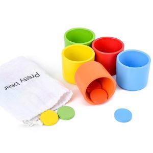 Montessori Color Recognition and Color Matching Cup Kids Early Educational Toy for Children Baby Wooden Toys Early Learning Toy Arithmetic Mathematic learning