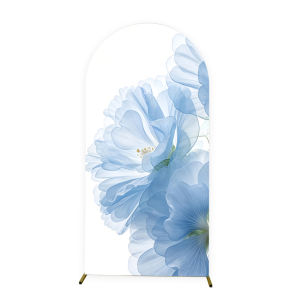 2026 Arched Backdrop Cover Watercolor Blue Hibiscus  Stretch Fabric Arch Cover for Baby Shower Wedding Engagement Party Decor