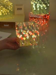 Tulip Mirror Cube Night Light  3d Flower Sea Light  Bedroom Sleeping Table Lamp Handmade Desktop Ornaments Gift Set