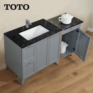 Multi-layered Solid Wood Bathroom Vanity with Floor Storage 90CM