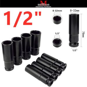 (1pc) 1/2" 8-32mm x 38mm Length Extra Long Deep Impact Socket Metric Air Pneumatic Sockets set Auto Repair Tools