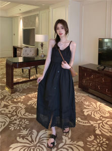 Chic Korean Style Lace Trim Halter Dress Single Button V-neck White Summer Dress Womens Fashion High Waist A-line Skirt