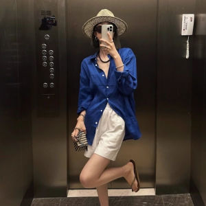 Womens Pure Linen Shirt Loose Fit Cotton Linen Sun Protection Versatile Shape Summer New Large Size Shirt Jacket