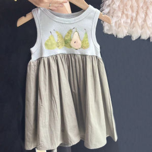 New 2024 Princess Style Pure Cotton Vest Dress for Girls Summer Cartoon Print Matching Tank Top And Skirt Sweet Versatile Patchwork