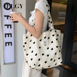 IELGY Textured Love Canvas Shoulder Vest Bag Large Capacity Handbag Cosmetic Bag Student Underarm Bag