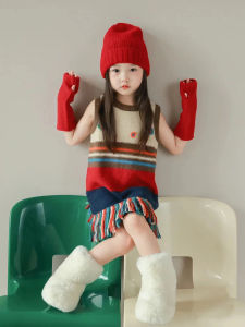 Red Princess Dress for Girls Korean Style Autumn Winter Childrens Clothing Little Girl Birthday Dress A-Line Skirt Cotton