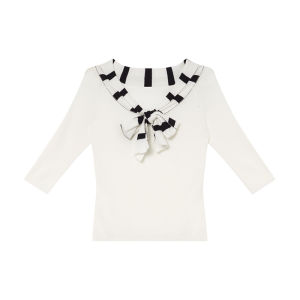 ALOHA LU | Áo Knit Cổ Nơ Sọc Thiết Kế Mới
