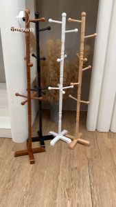 เสาแขวนผ้าไม้ยางพารารุ่น Junior ชุด Cobrown เสาไม้ยางพาราแท้ รูปร่างเสื้อ รูปร่างหมวก ผู้ชาย ถม