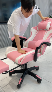 AIODIY red gaming chair computer chair freely adjustable height home office ergonomic chair with footstool and dual pillows
