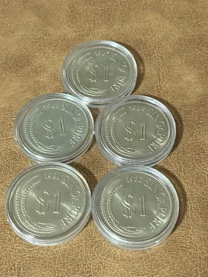 5 pcs of 1967 1968 1969 1981 1982 Singapore Merlion $1 coin