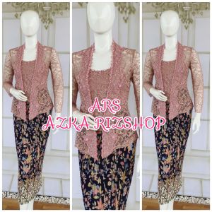 set kebaya brukat kutubaru + longtorso dan rok