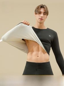 Miiow | Mens Warmth Innerwear Thickened Wool Silk Heat Retention Anti-Static Catman Seamless Underwear Long Sleeve Long Pants Polyester