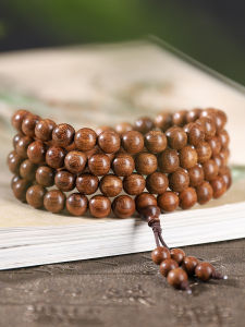 สร้อยข้อมือลูกประคำไม้จันทน์สีทองจานไม้จันทน์สำหรับผู้หญิงเล่นได้เครื่องประดับแบบผู้ชายไม้จันทน์ใส่ช่วงคอลูกประคำ108เม็ดลูกปัดไม้