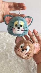 Móc khóa đầu Tom & Jerry handmade - móc khóa len