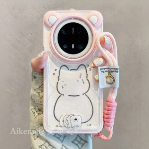 Ốp Lưng Huawei Mate70 Pro+ Hình Chú Chó Dễ Thương Có Dây Đeo Bằng Vải Dệt Kiểu Dáng Nữ Chống Rơi Chống Sốc Chống Bụi Bẩn Chống Trượt