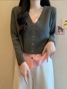 Discover the Best Women's Discount Clothing: Plus Size Fake Two Pieces V-neck Long-Sleeve Knitwear