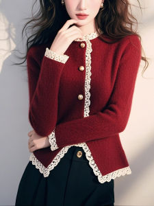 Áo Len Dệt Kim Dài Tay Màu Đỏ Thời Trang Cổ Điển Thanh Lịch Cho Nữ Mùa Thu Đông Cao Cấp Sang Trọng Áo Len Cổ Tròn