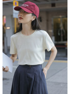 Áo Thun Cotton Tay Ngắn Màu Trắng Dành Cho Nữ Mùa Thu Phong Cách Mới Cổ Tròn Vai Cân Đối Áo Lót Nhỏ