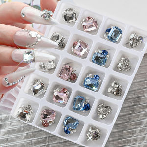 20 ชิ้น 3D แก้วซ้อนกันเพชรตกแต่งเล็บหรูหราใส/สีชมพู/สีฟ้ากองไรน์สโตนเล็บ DIY อุปกรณ์แต่งเล็บ