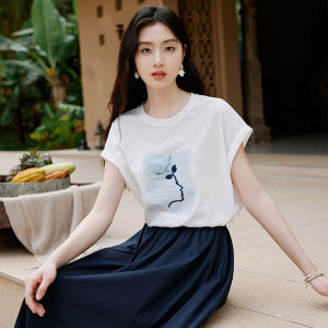 XIANGYING | Áo Thun Tay Ngắn In Hoa Hồng Hand-painted Mềm