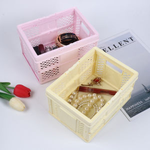 Multifunctional Foldable Storage Basket with Handle Plastic Folding Box Home Desktop Storage Organizer