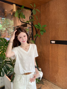 Áo Thun Cổ Chữ V Bằng Lụa Tơ Tằm YangYuanYU Thường Ngày Mùa Hè Tay Ngắn Dáng Rộng Màu Trơn Phong Cách Hàn Quốc Thoáng Khí