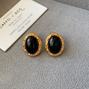 CAFFTI | Luxury Black and Gold Onyx Diamond Pattern Earrings