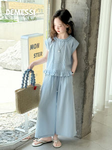 Summer New Thin Short Sleeve Ruffled T-Shirt and Flared Pants Set