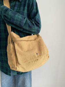 Japanese Leisure Washed Canvas Bag Crossbody Bag Female American Retro Minimalist Shoulder Bag Student Class Bag Backpack Male