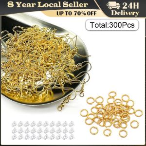 300pcs Earrings Set Earring Hooks Open Jump Rings Ear Plug Connects for DIY Jewelry Making Findings Supplies Accessories