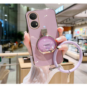 GFAITH New Casing OPPO Reno8 T 5G / Reno 8T 4G / OPPO A78 5G Case A17 A17K A77S A77 5G A57 4G 2022 A96 A76 Fashion with Quicksand Perfume Bracket + Hand Ring Bling Plating Phone Case
