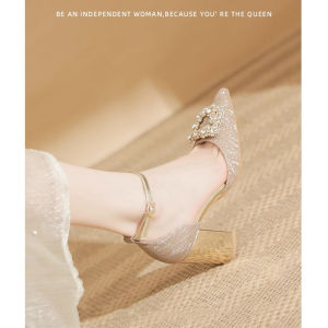 French Style High Heels Sandals Women 2024 New Thick Heel Match Skirt Single Shoes Beautiful Silver Wedding Shoes Not Tired Feet