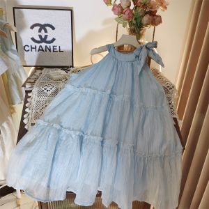 Summer Fairy Style off Shoulder Sleeveless Princess Dress Cake Skirt One Year Old Ceremony Dress Childrens Clothing Kids Dress