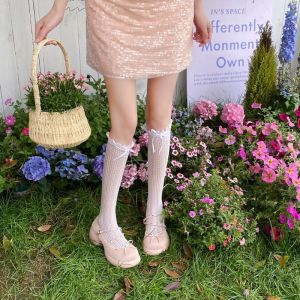 Gothic Bé Gái Dài Tất Nữ Vớ Ren Gợi Cảm Lưới Fishnet Vớ Ruffle Tất JK Kawaii Dễ Thương Đầu Gối Vớ Nữ
