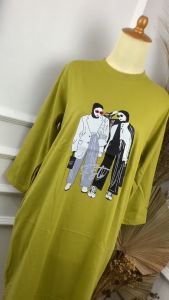 Midi Dress Terbaru 2024 Ghania Bahan Combed Apk Sablon Tunik Oversize Wanita Ootd Hijab Casual