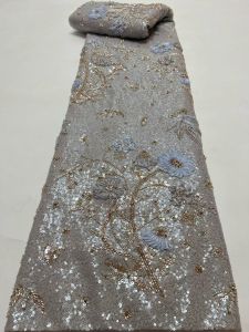 Hot Sale African Luxury Beaded Velvet Lace Fabric Nigerian High Quality Tulle Sequins for Bridal Wedding Dress Fabric