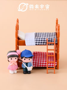 Mini Double Layer Bed Bunk Bed Bedroom Scene Furniture Model Doll House Microscopic Display Childrens Imaginary Play Toys