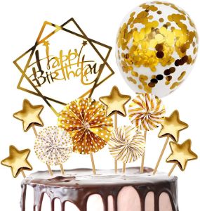Gold-colored Cake Decoration Balloon Suit Flag-inserting Ornaments English Birthday Party
