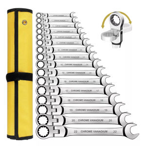 Flex Head Ratcheting Wrench SetWOZOBUY Metric Ratchet Combination Wrenches Cr-V Gear Spanner Set Car Key Wrench Repair Tool Set
