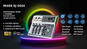 Professional Audio Mixer  DS04  Sound Board Mixing Console with 4 Channel Digital USB Bluetooth Echo Delay Effect Input 48V