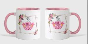 Premium Ceramic Coffee Mug – ‘BEST MOM EVER’ Floral Pink Accent – Double-Sided Print with Free Gift Box – Perfect for Mother’s Day & Birthday (price/pc)