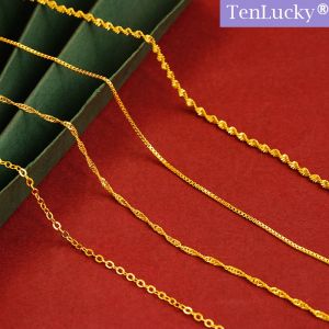 สร้อยคอโซ่สีทอง916 TenLucky สำหรับผู้หญิงผู้ชายสร้อยคอโซ่โซ่ยาวถึงกระดูกไหปลาร้า Lelong ของขวัญวันเกิดสำหรับผู้หญิง