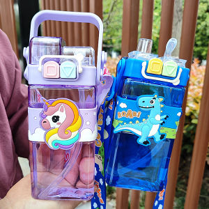 Adorable Childrens Double Water Cup with Straw for School Girls Primary School Students High Aesthetic Value Water Bottle