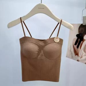 Fashionable Lace Trim Collarless Thin Womens Tank Top Anti-Light Walking Criss-Cross Strapless One-Piece Collagen Bralette Base Vest