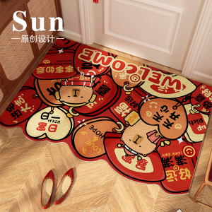 Capabala Red Festive Entrance Door Mat Can Be Cut Doorway Hallway Earth Removing Dustproof Non Slip PVC Loop Carpet
