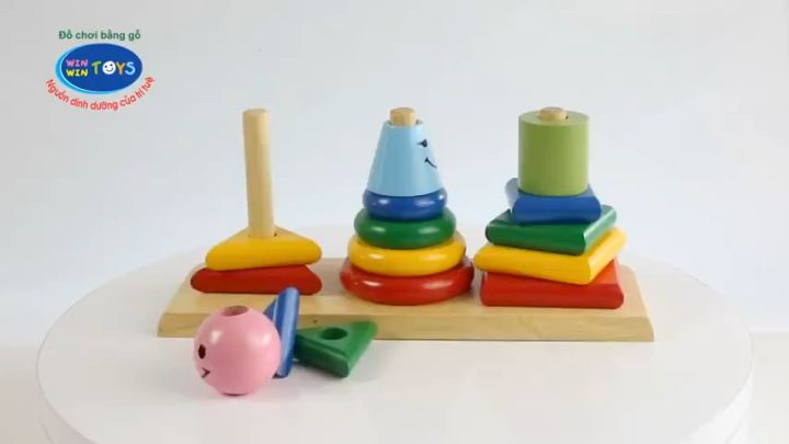 Bộ xếp hình 3 trụ, Đồ chơi gỗ Winwintoys
