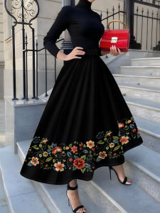 Printed Design Printed Design Not Embroidery Four-season style skirt with colorful floral embroidery vacation-style womens hal